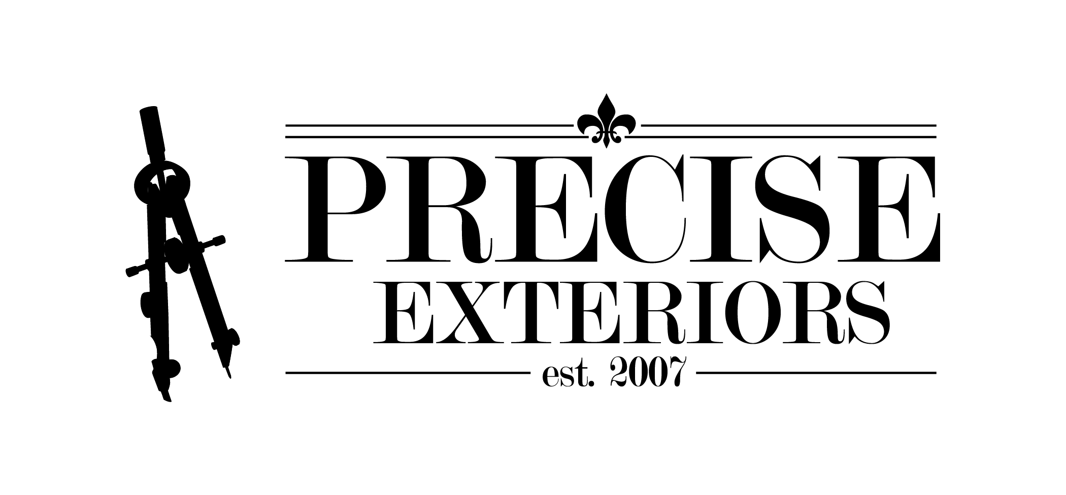 Precise Exteriors LLC logo featuring drafting compass icon and 'est. 2007' – Roofing, Siding & Storm Restoration Experts